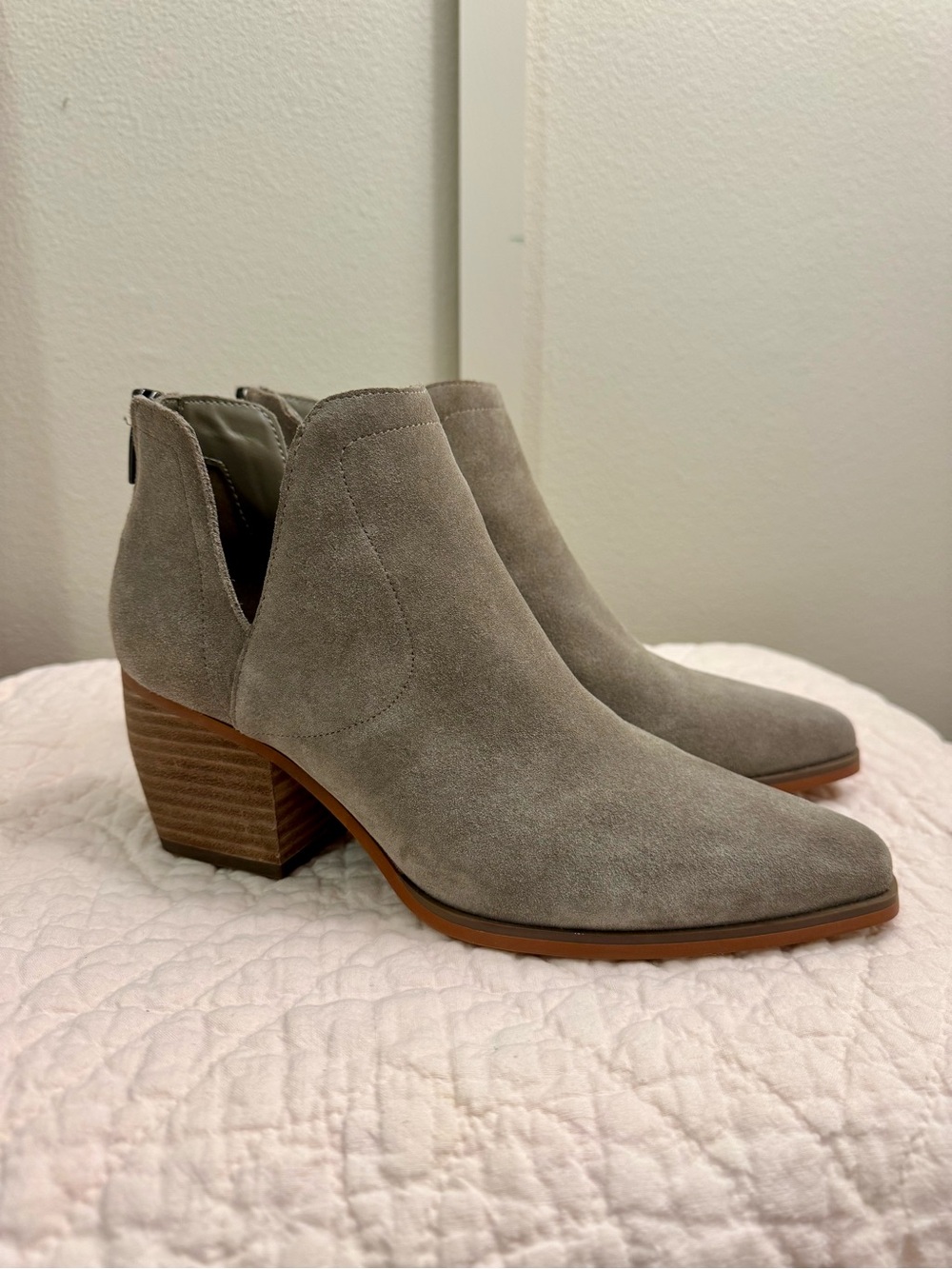 Vince Camuto Taupe Suede Pointed Ankle Booties